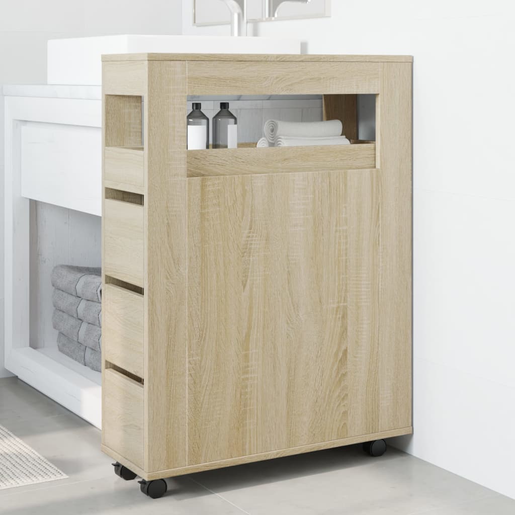 vidaXL Schmaler Badschrank mit Rädern Sonoma-Eiche Holzwerkstoff