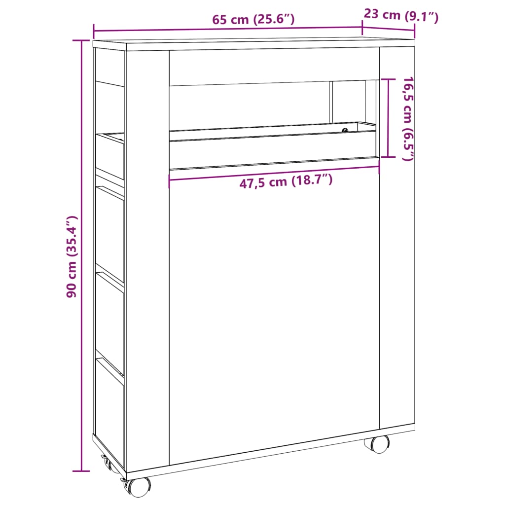 vidaXL Schmaler Badschrank mit Rädern Sonoma-Eiche Holzwerkstoff