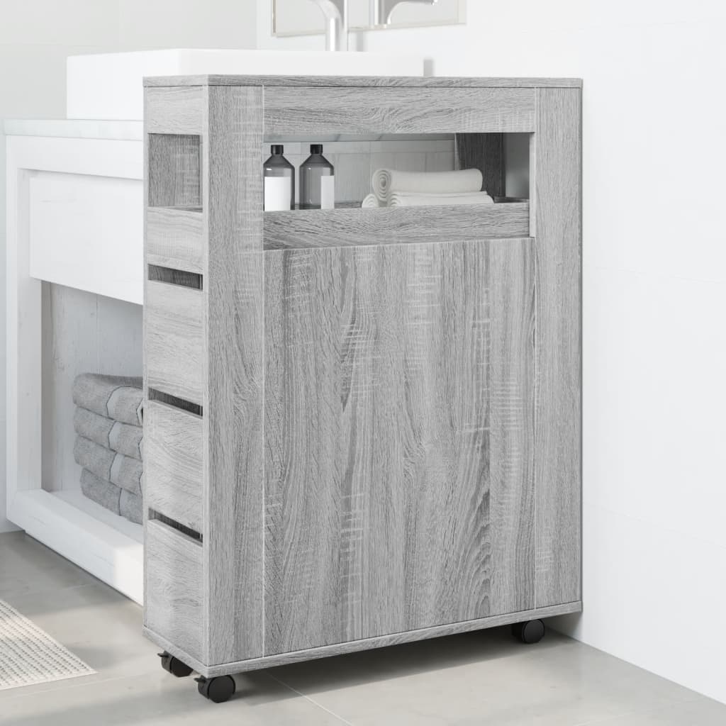 vidaXL Badschrank Schmal mit Rollen Grau Sonoma Holzwerkstoff