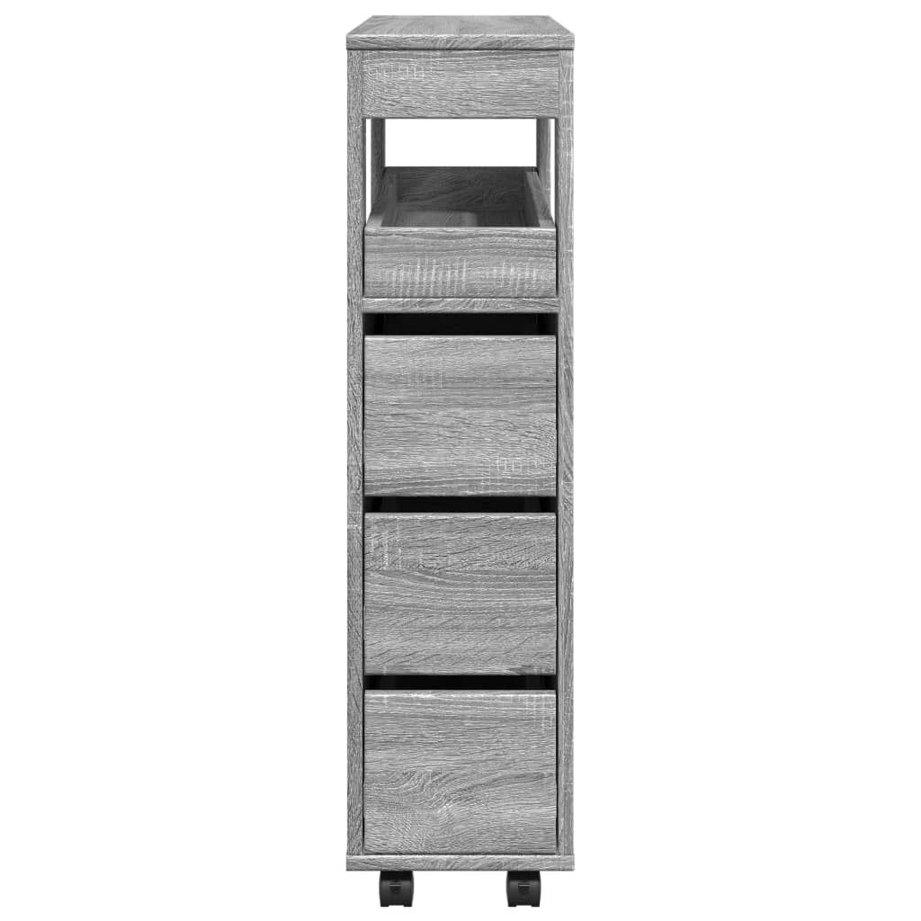 vidaXL Badschrank Schmal mit Rollen Grau Sonoma Holzwerkstoff