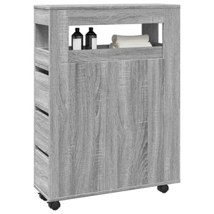 vidaXL Badschrank Schmal mit Rollen Grau Sonoma Holzwerkstoff