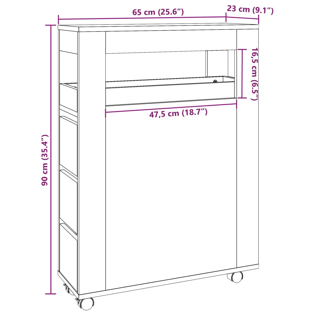 vidaXL Badschrank Schmal mit Rollen Eichen-Optik Holzwerkstoff