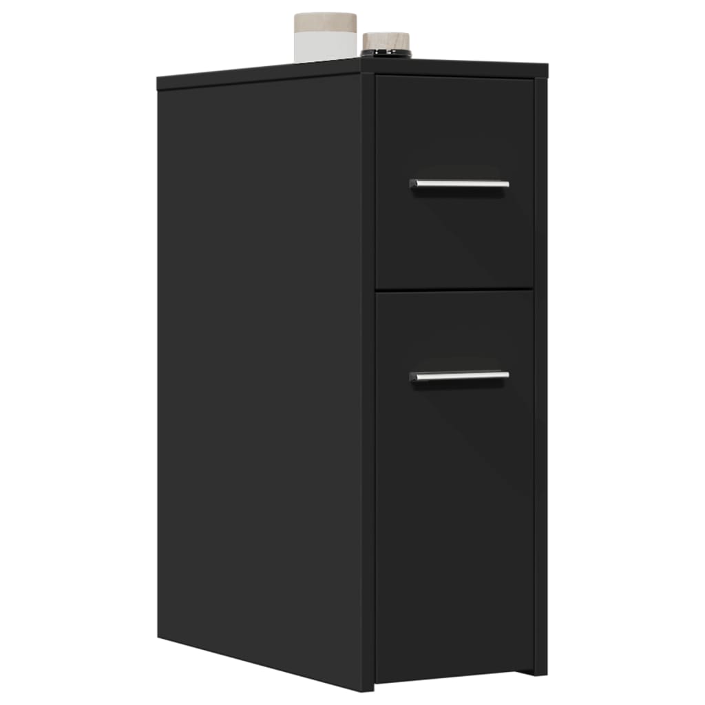 Badschrank Schmal mit Rollen Schwarz Holzwerkstoff VIDAXL