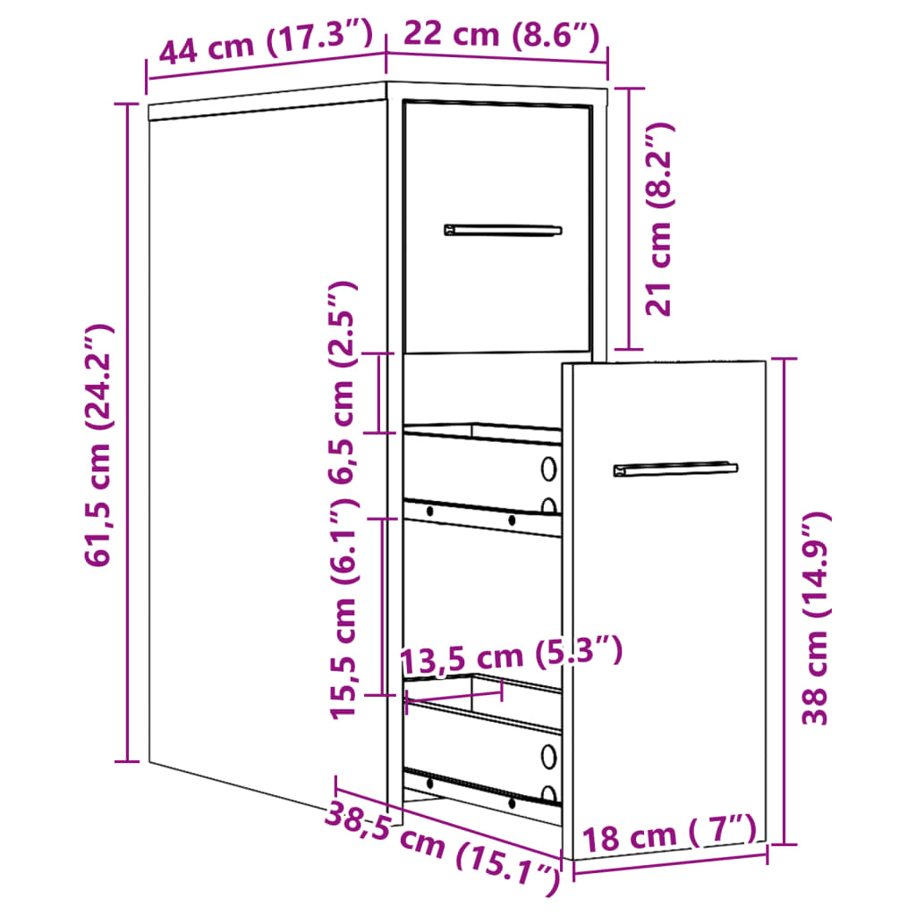 Badschrank Schmal mit Rollen Sonoma-Eiche Holzwerkstoff VIDAXL