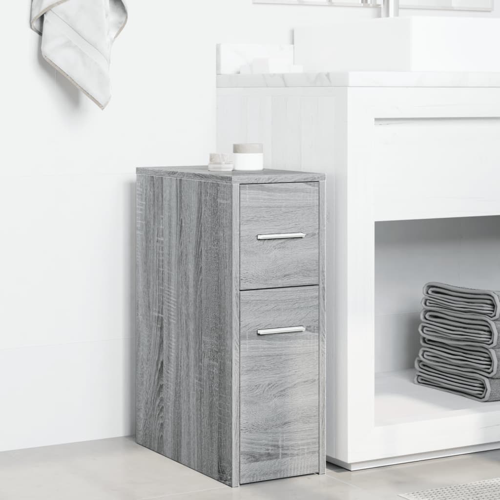 Badschrank Schmal mit Rollen Grau Sonoma Holzwerkstoff VIDAXL