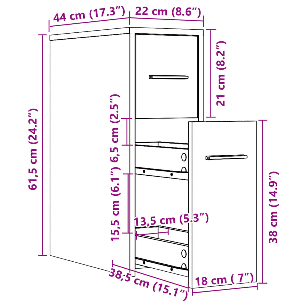 Badschrank Schmal mit Rollen Grau Sonoma Holzwerkstoff VIDAXL