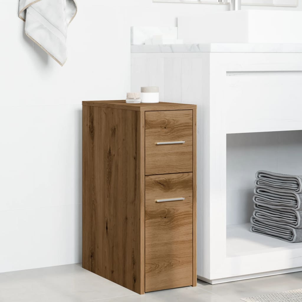 Badschrank Schmal mit Rollen Artisan-Eiche Holzwerkstoff VIDAXL