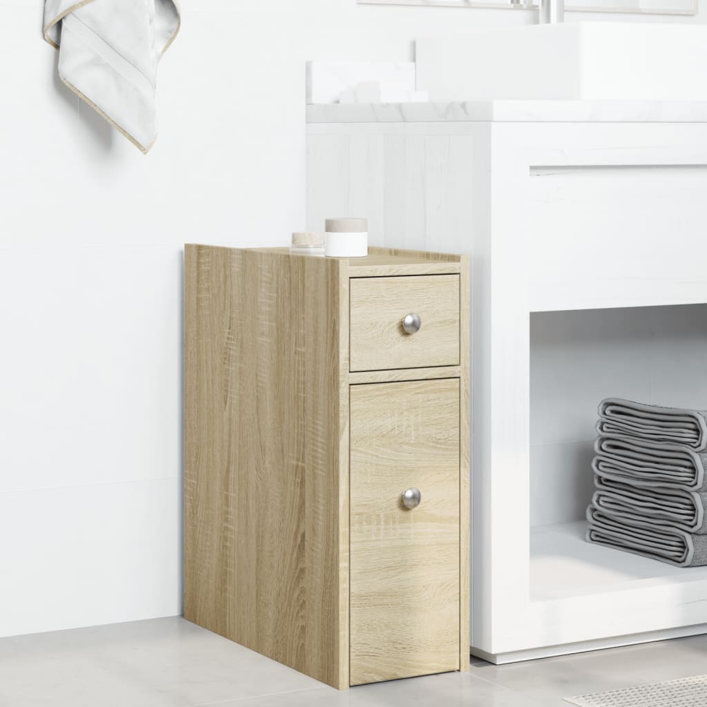 vidaXL Badschrank Schmal mit Rollen Sonoma-Eiche Holzwerkstoff