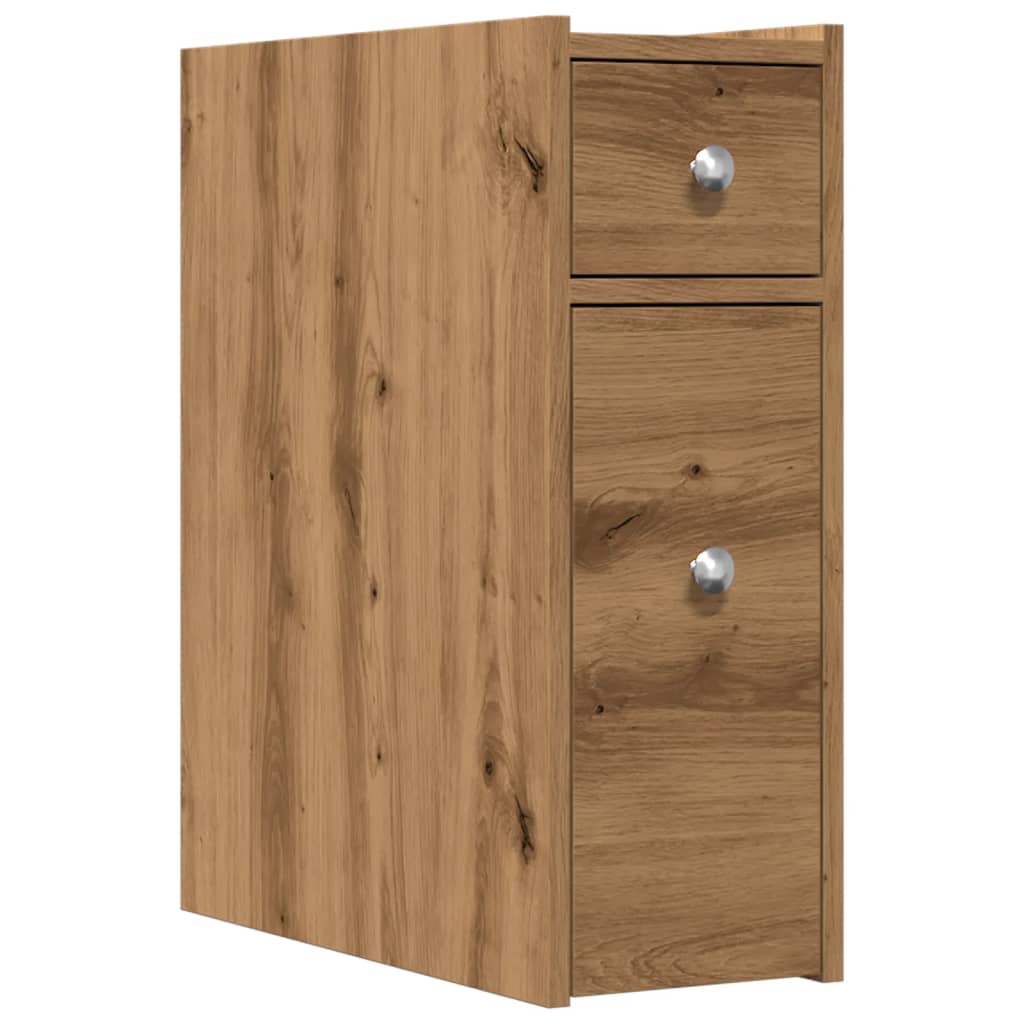 vidaXL Badschrank Schmal mit Rollen Artisan-Eiche Holzwerkstoff