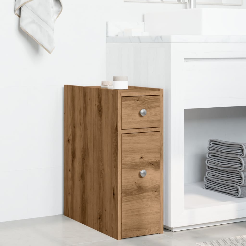 vidaXL Badschrank Schmal mit Rollen Artisan-Eiche Holzwerkstoff