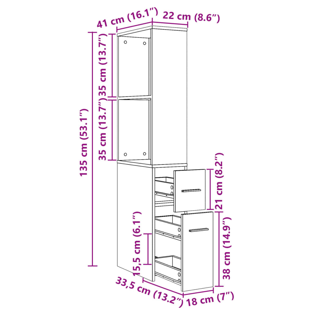 vidaXL Badschrank Schmal mit Rollen Weiß Holzwerkstoff