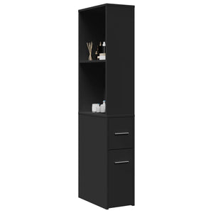 vidaXL Badschrank Schmal mit Rollen Schwarz Holzwerkstoff