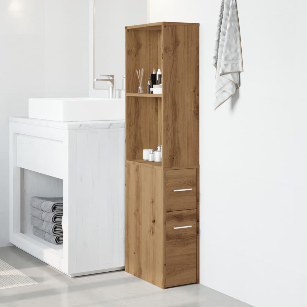 vidaXL Badschrank Schmal mit Rollen Artisan-Eiche Holzwerkstoff