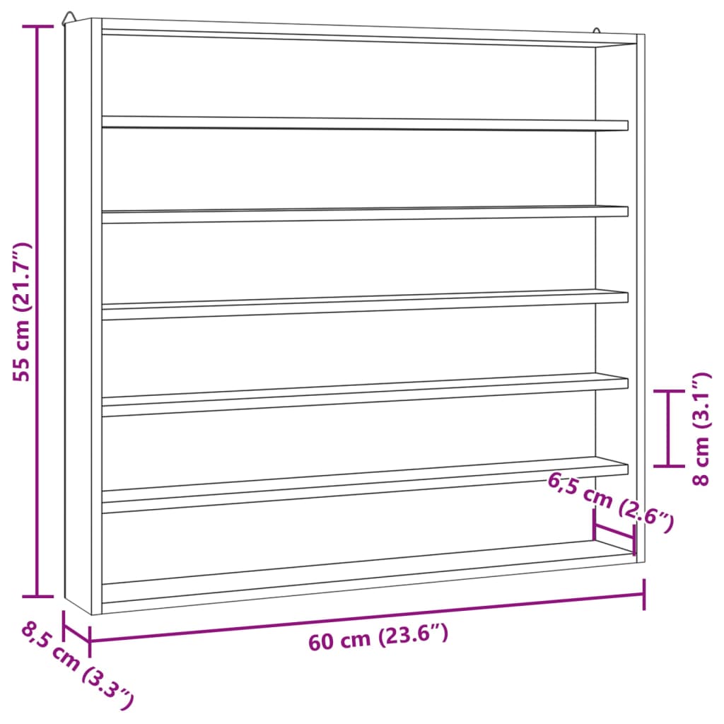 vidaXL Hängevitrine mit 6 Fächern 60x8,5x55 cm