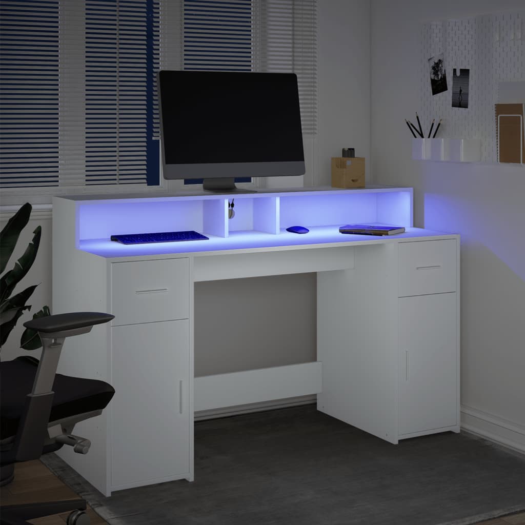 vidaXL LED-Schreibtisch Weiß 140x55x91 cm Holzwerkstoff