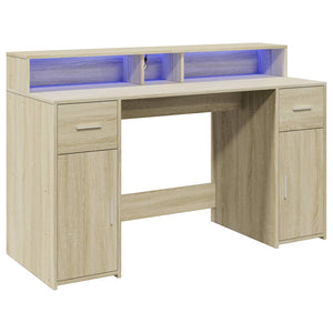 LED-Schreibtisch Sonoma-Eiche 140x55x91 cm Holzwerkstoff VIDAXL