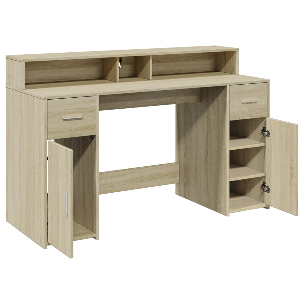 LED-Schreibtisch Sonoma-Eiche 140x55x91 cm Holzwerkstoff VIDAXL