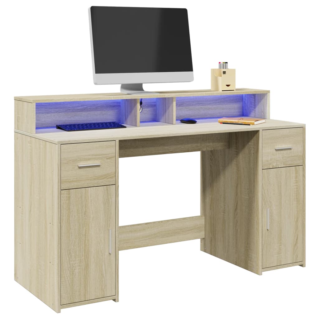 LED-Schreibtisch Sonoma-Eiche 140x55x91 cm Holzwerkstoff VIDAXL