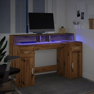 vidaXL LED-Schreibtisch Artisan-Eiche 140x55x91 Holzwerkstoff