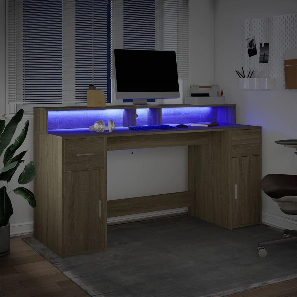 vidaXL LED-Schreibtisch Sonoma-Eiche 160x55x91 cm Holzwerkstoff