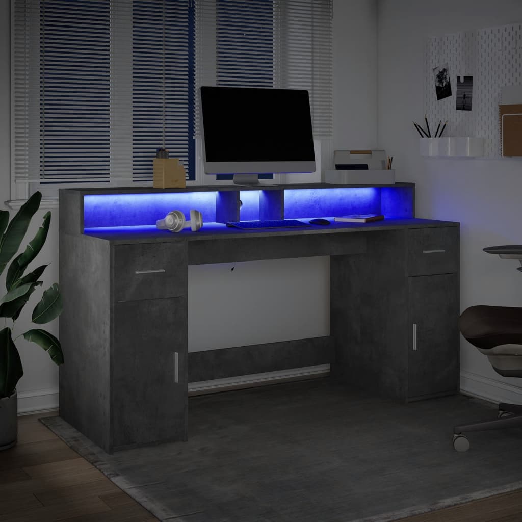 vidaXL LED-Schreibtisch Betongrau 160x55x91 cm Holzwerkstoff