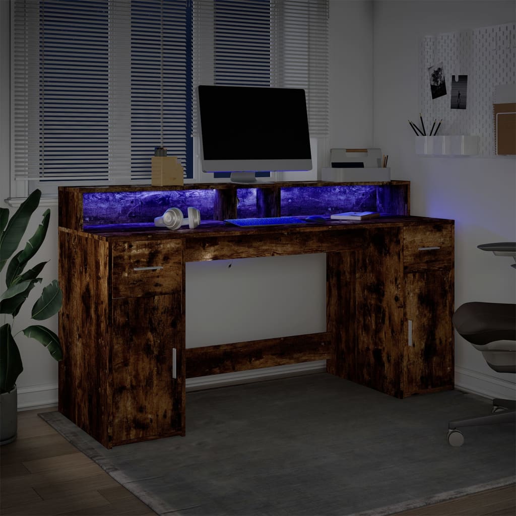 vidaXL LED-Schreibtisch Räuchereiche 160x55x91 cm Holzwerkstoff