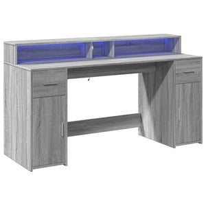 vidaXL LED-Schreibtisch Grau Sonoma 160x55x91 cm Holzwerkstoff