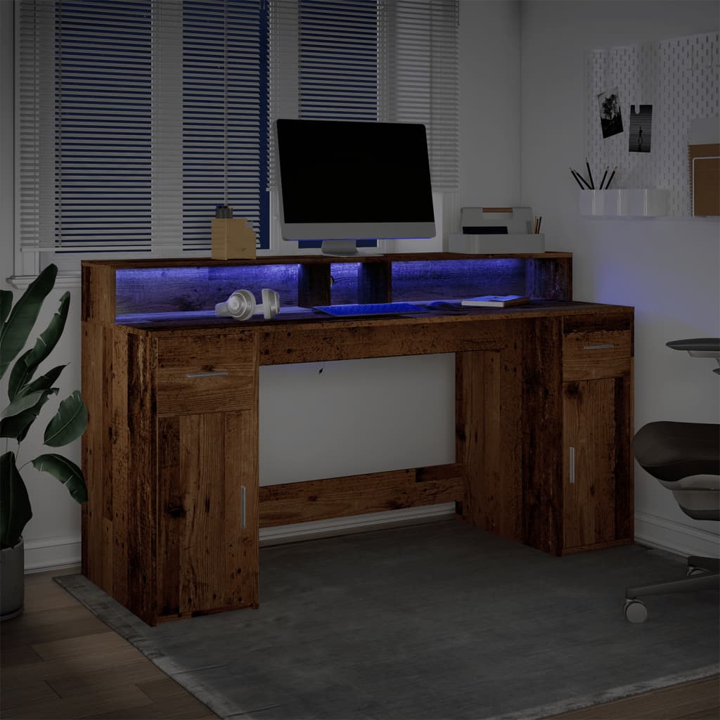 LED-Schreibtisch Altholz-Optik 160x55x91 cm Holzwerkstoff