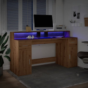 vidaXL LED-Schreibtisch Artisan-Eiche 160x55x91 Holzwerkstoff