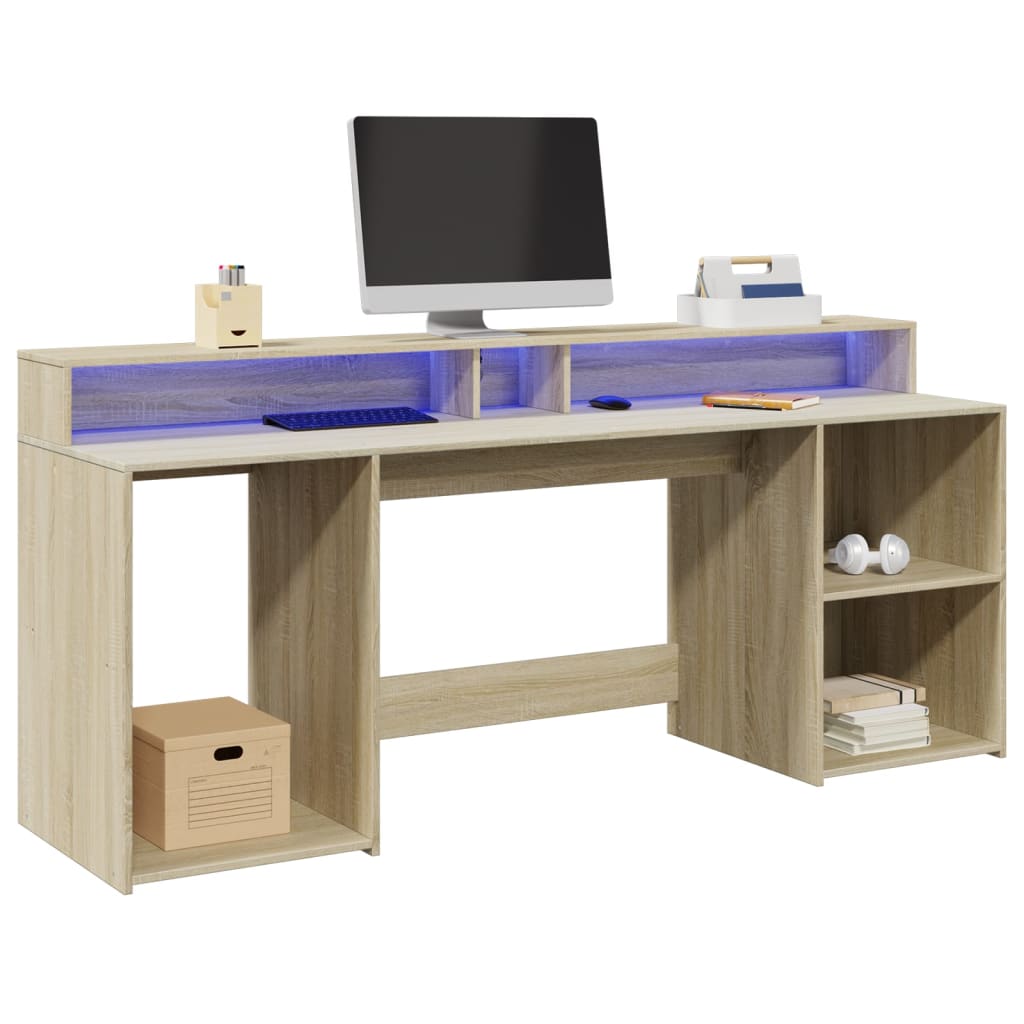 vidaXL LED-Schreibtisch Sonoma-Eiche 200x55x91 cm Holzwerkstoff