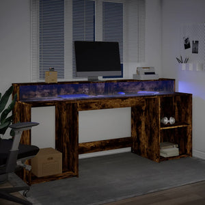 vidaXL LED-Schreibtisch Räuchereiche 200x55x91 cm Holzwerkstoff