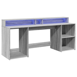 vidaXL LED-Schreibtisch Grau Sonoma 200x55x91 cm Holzwerkstoff