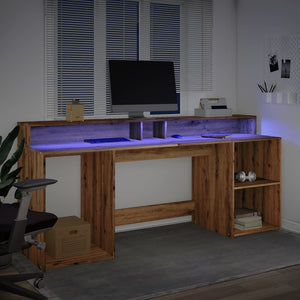 vidaXL LED-Schreibtisch Artisan-Eiche 200x55x91 Holzwerkstoff