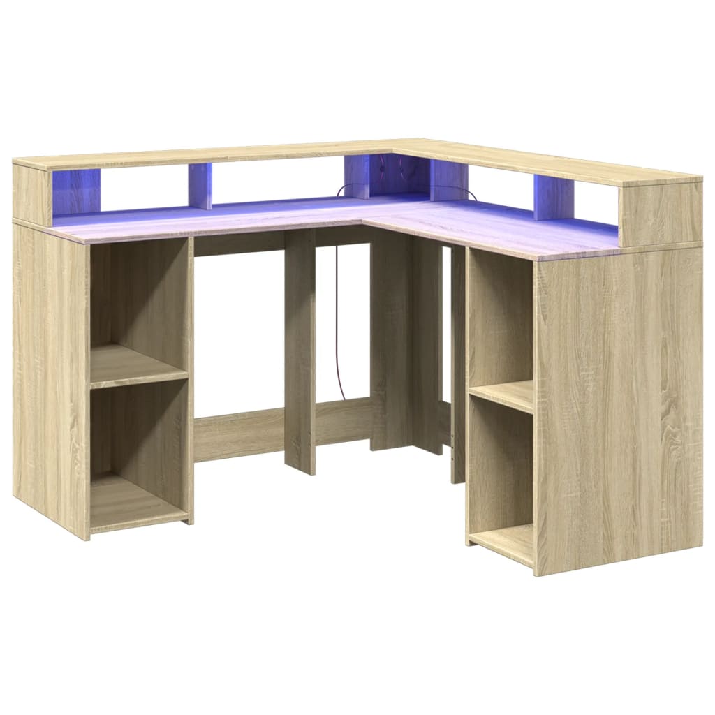 LED-Schreibtisch Sonoma-Eiche 130x130x91 cm Holzwerkstoff VIDAXL