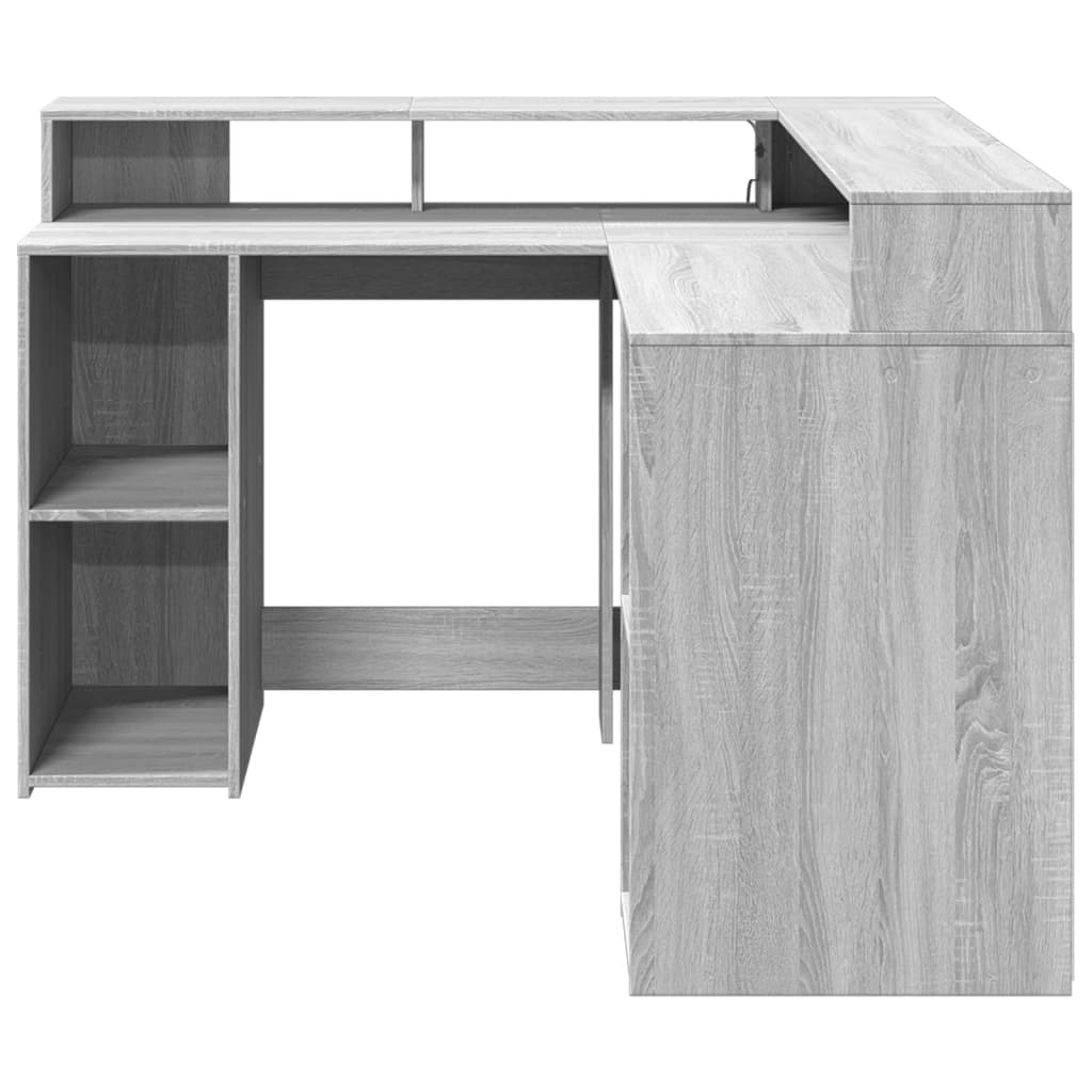 LED-Schreibtisch Grau Sonoma 130x130x91 cm Holzwerkstoff