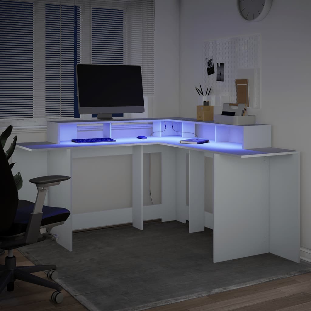 LED-Schreibtisch Weiß 152x152x91 cm Holzwerkstoff VIDAXL