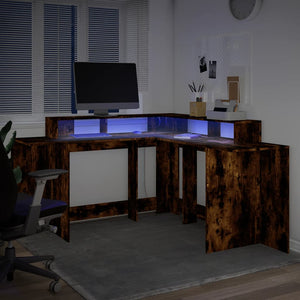 vidaXL LED-Schreibtisch Räuchereiche 152x152x91 cm Holzwerkstoff