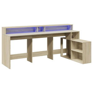 vidaXL LED-Schreibtisch Sonoma-Eiche 200x104x91 cm Holzwerkstoff