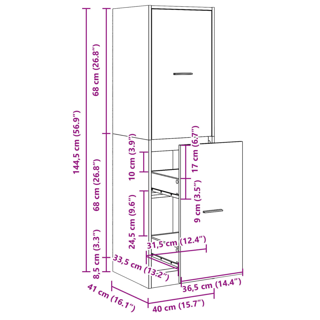 vidaXL Apothekerschrank Grau Sonoma 40x41x144,5 cm Holzwerkstoff