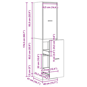 vidaXL Apothekerschrank Grau Sonoma 40x41x174,5 cm Holzwerkstoff