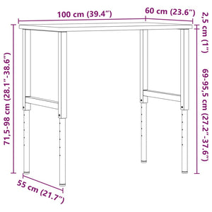 vidaXL Werkbank 100x60x(71,5-98) cm Massivholz Eiche Rechteckig