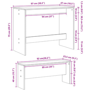 3-tlg. Esstisch und Bank Set Weiß Holzwerkstoff VIDAXL