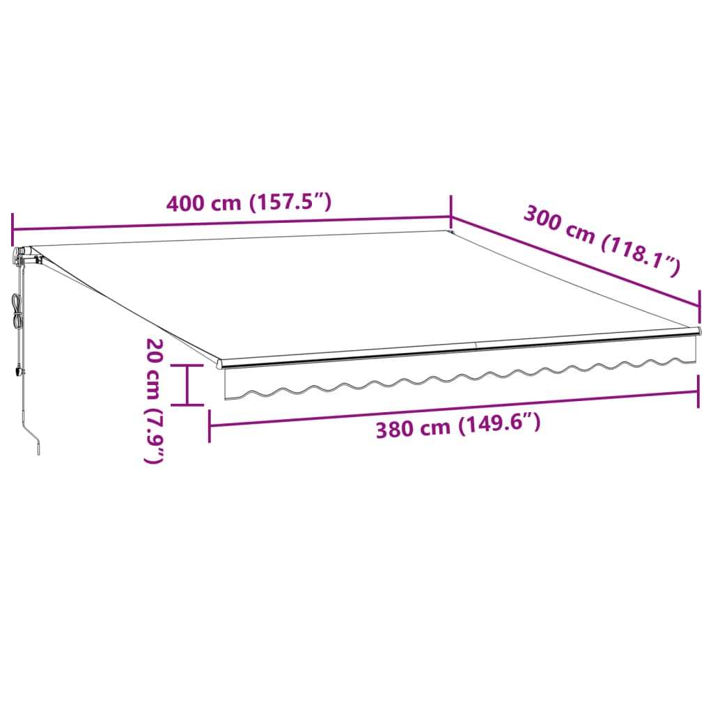 vidaXL Markise Automatisch mit LEDs Weinrot 400x300 cm