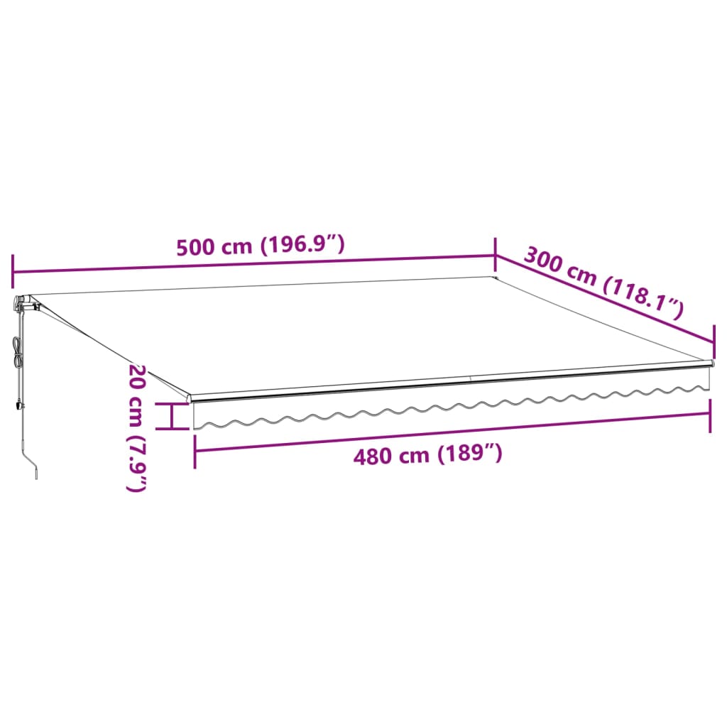 vidaXL Markise Automatisch mit LEDs Braun 500x300 cm