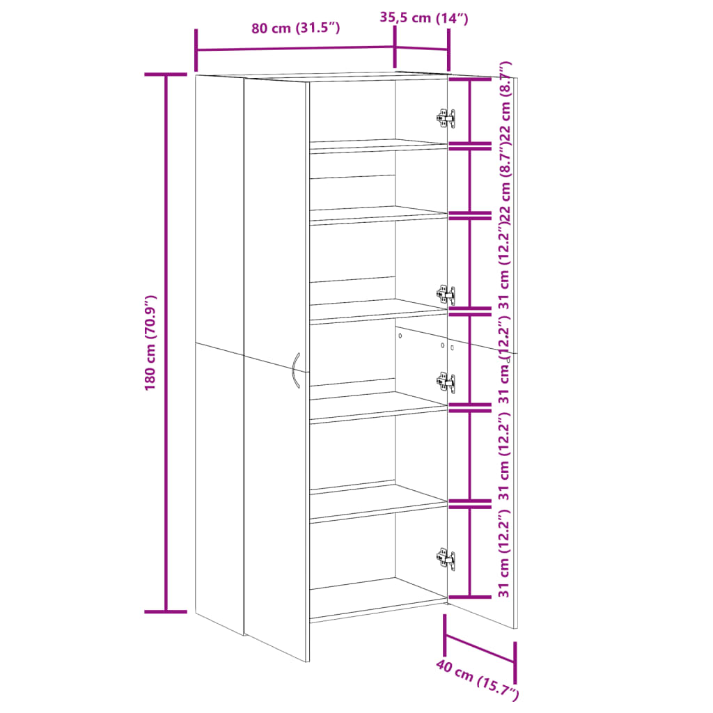 vidaXL Schuhschrank Altholz-Optik 80x35,5x180 cm Holzwerkstoff