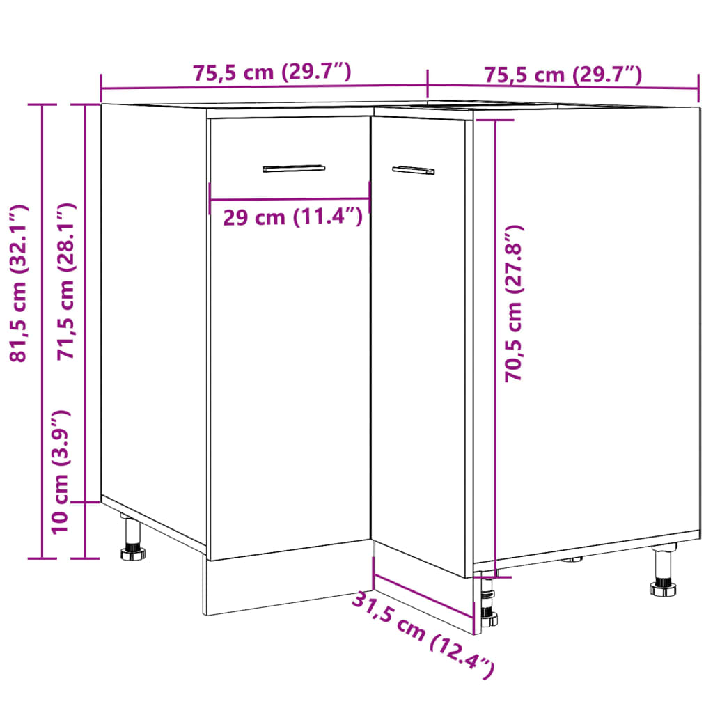 vidaXL Küchenschrank Betongrau 75,5x75,5x81,5 cm Holzwerkstoff