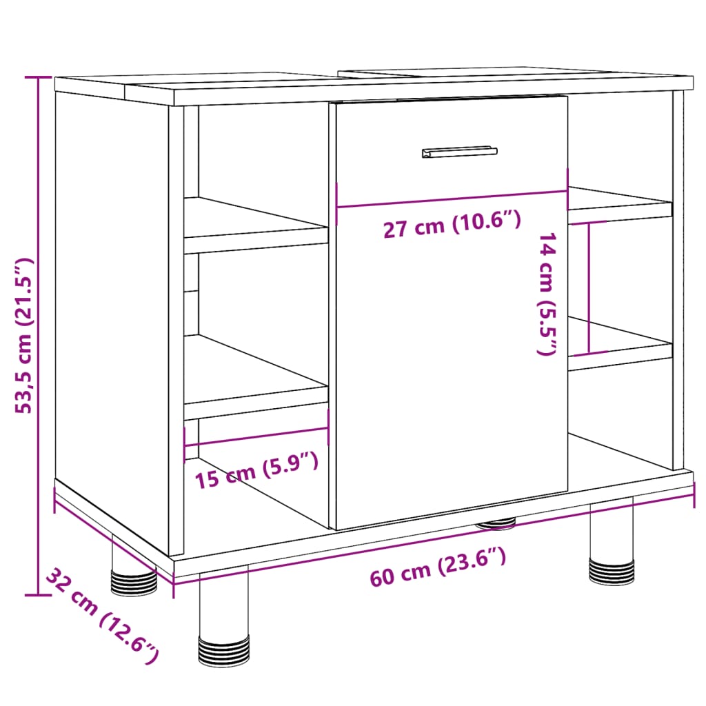 vidaXL Badezimmerschrank Betongrau 60x32x53,5 cm Holzwerkstoff