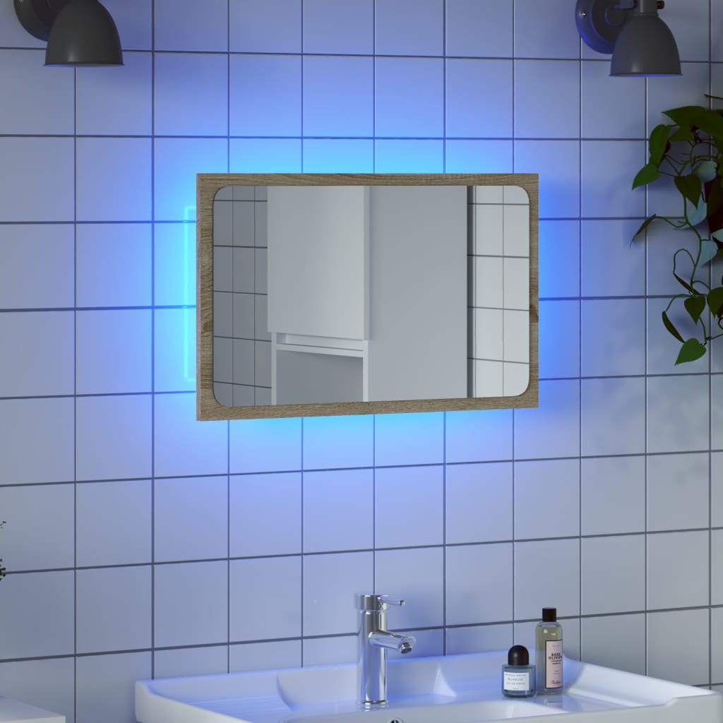 vidaXL Badspiegel mit LED-Leuchten Betongrau 60x8,5x38 cm