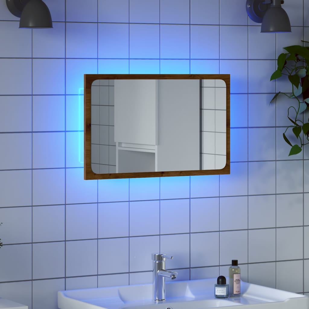 vidaXL Badspiegel mit LED-Leuchten Artisan-Eiche 60x8,5x38 cm