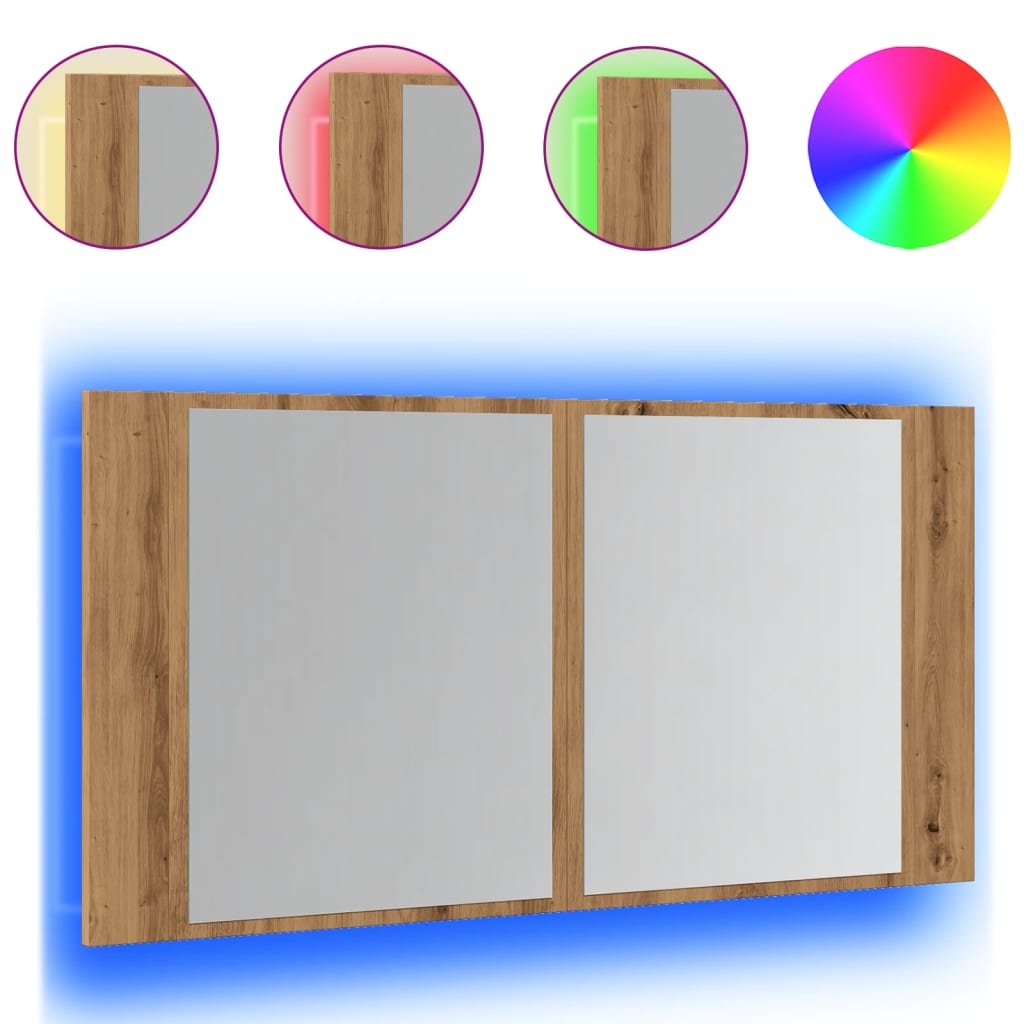 vidaXL LED-Spiegelschrank Artisan-Eiche 90x12x45 cm Holzwerkstoff